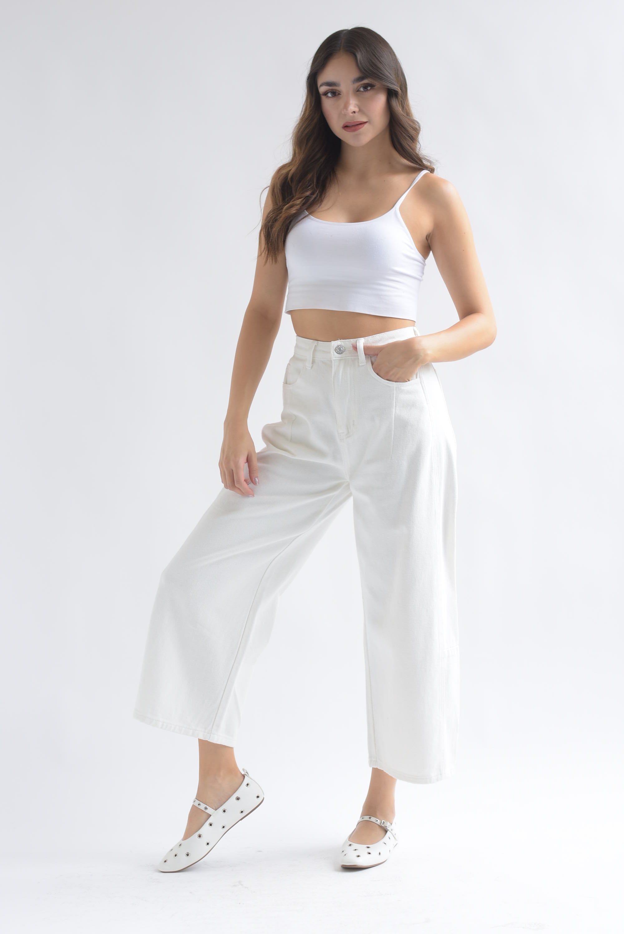 Jeans barrel capri Blanco