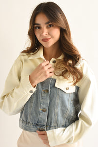 Fashion Styled Chamarra Denim Vinipiel Ivory