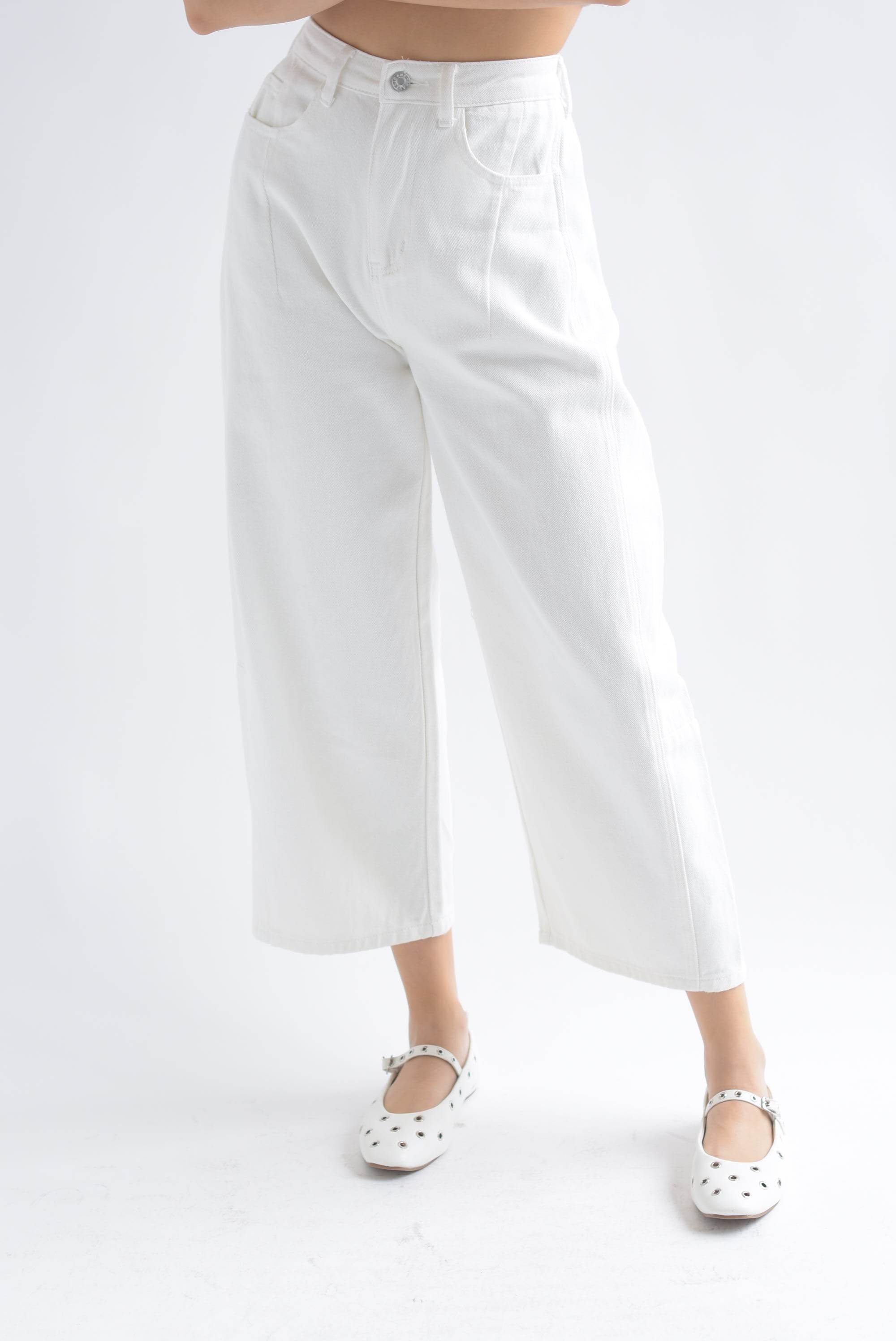 Jeans barrel capri Blanco