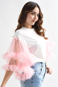 Fashion Styled T-Shirt dress mangas tulle Rosa