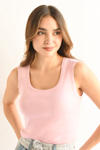 Fashion Styled Top punto cuello redondo Rosa