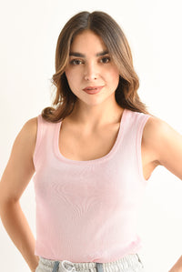 Fashion Styled Top punto cuello redondo Rosa