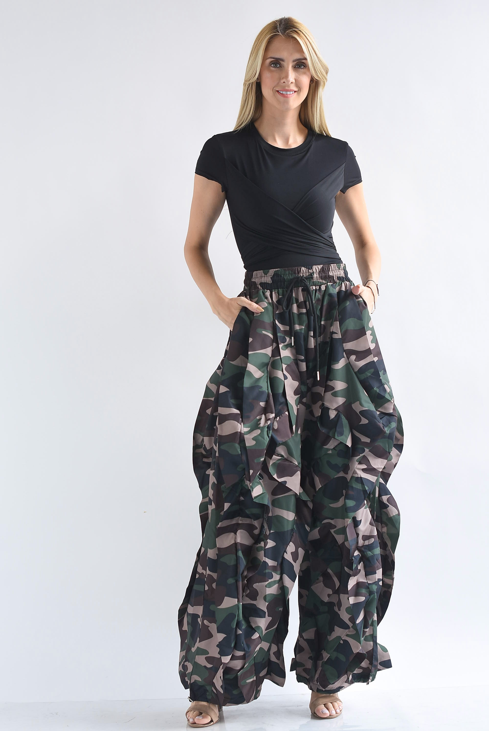 Pantalón Parachute ondas estampado