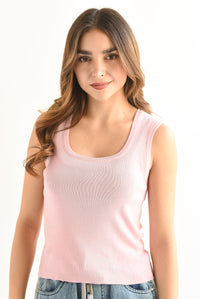 Fashion Styled Top punto cuello redondo Rosa