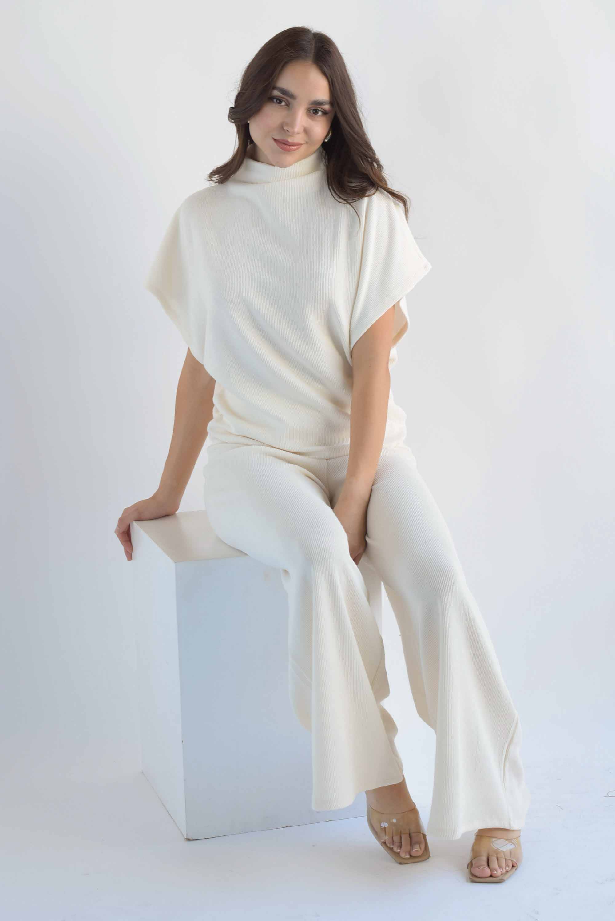 Set Pantalón y Blusa perkins punto Ivory