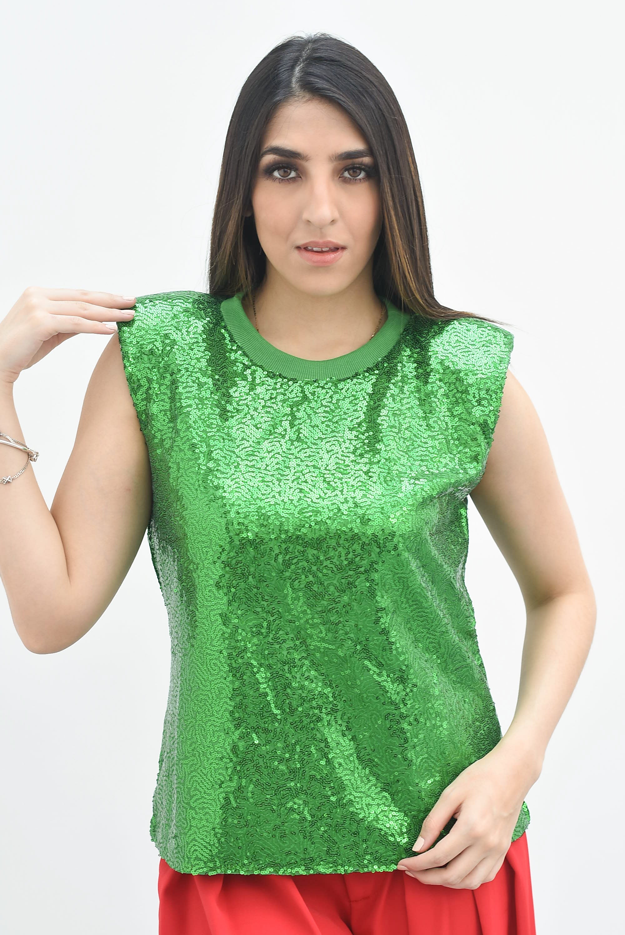 Blusa lentejuela hombrera Verde