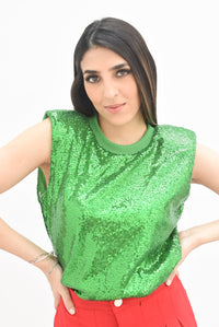 Fashion Styled Blusa lentejuela hombrera Verde
