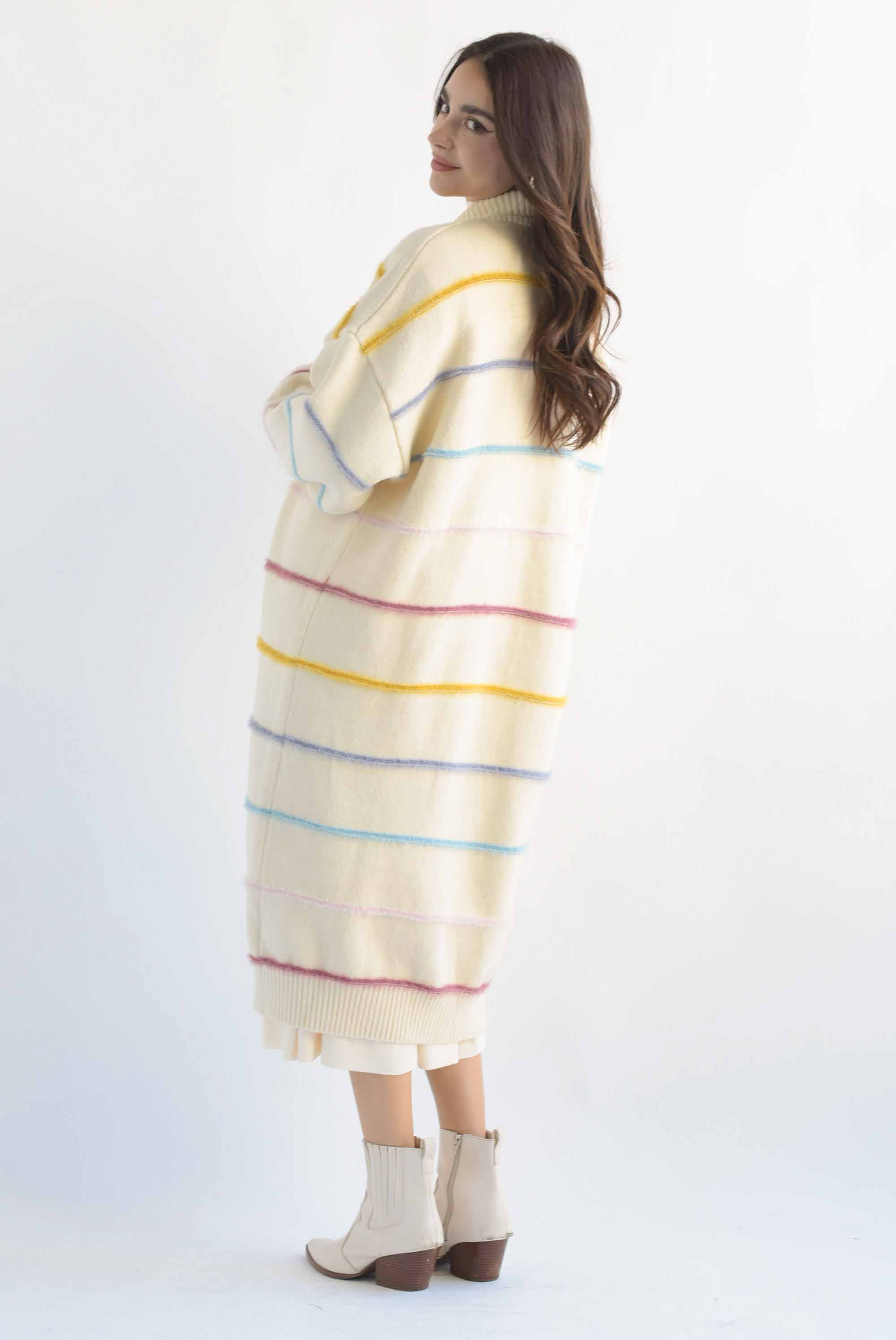 Ensamble largo punto rayas pastel Ivory