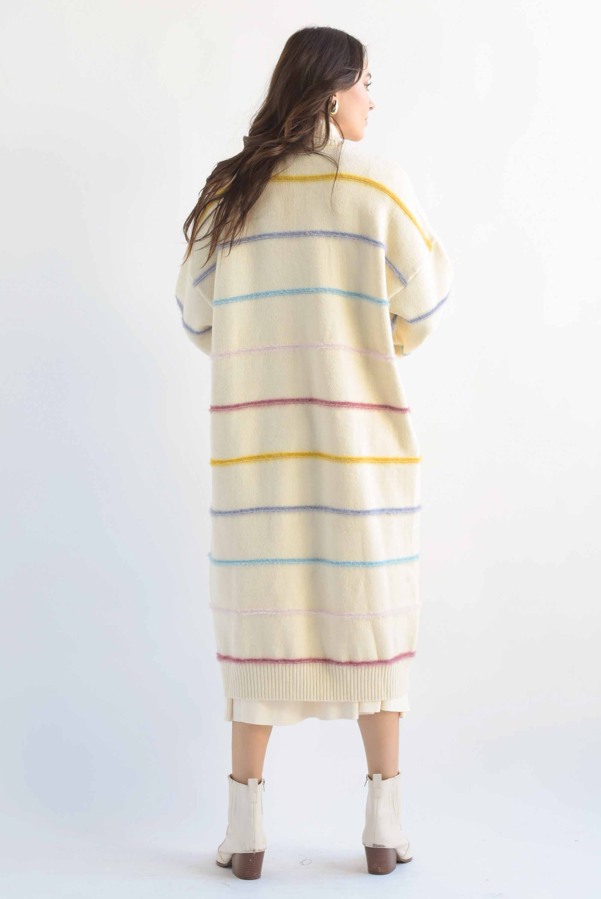 Ensamble largo punto rayas pastel Ivory