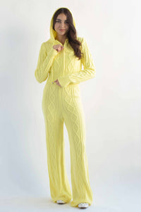 Fashion Styled Set Pantalón y Hoodie punto Amarillo