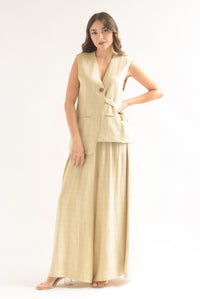 Fashion Styled Set Pantalón super wide y Chaleco largo lino Crudo