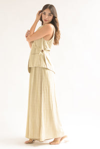 Fashion Styled Set Pantalón super wide y Chaleco largo lino Crudo