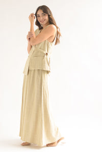 Fashion Styled Set Pantalón super wide y Chaleco largo lino Crudo
