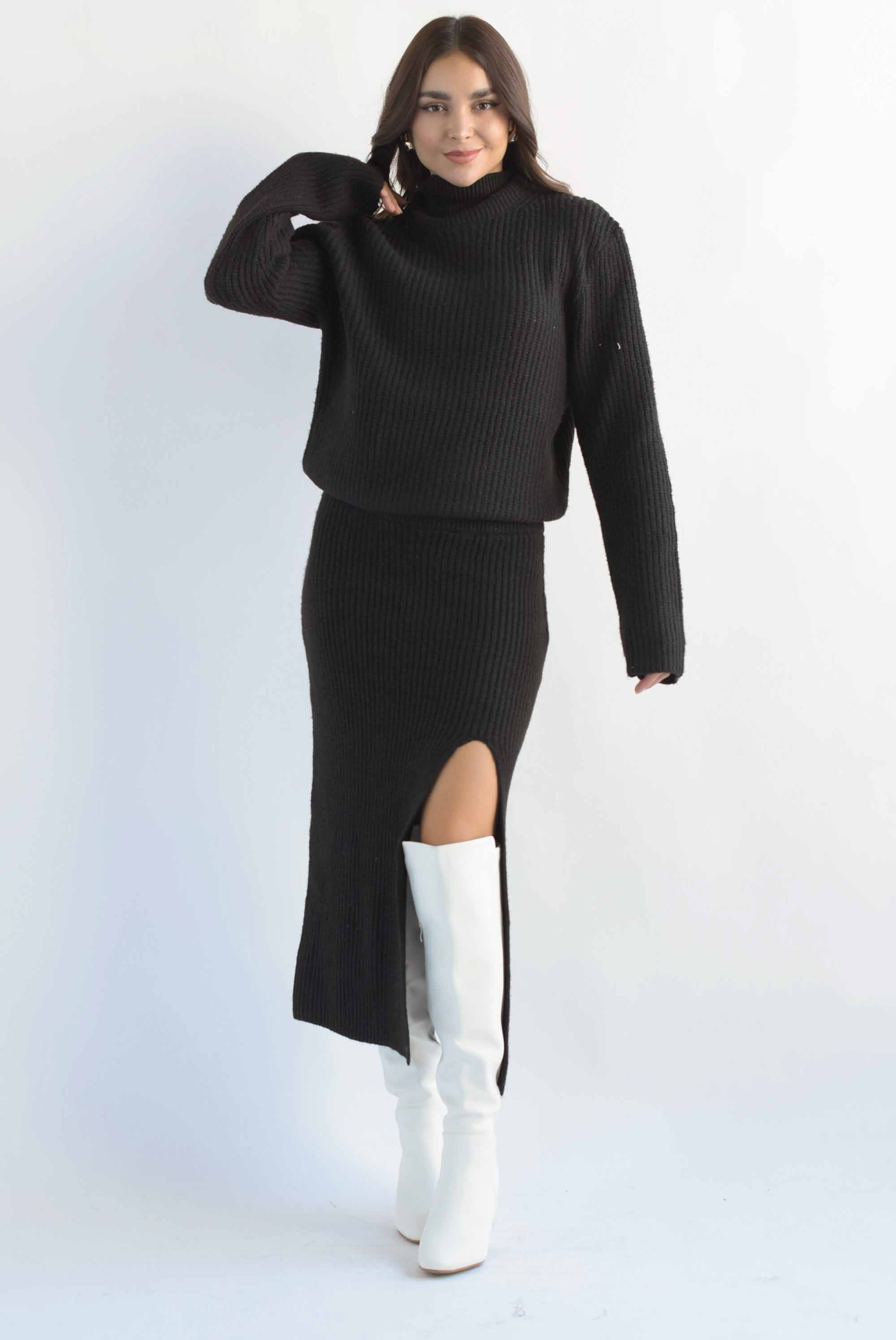 Set Falda recta y Sweater punto Negro