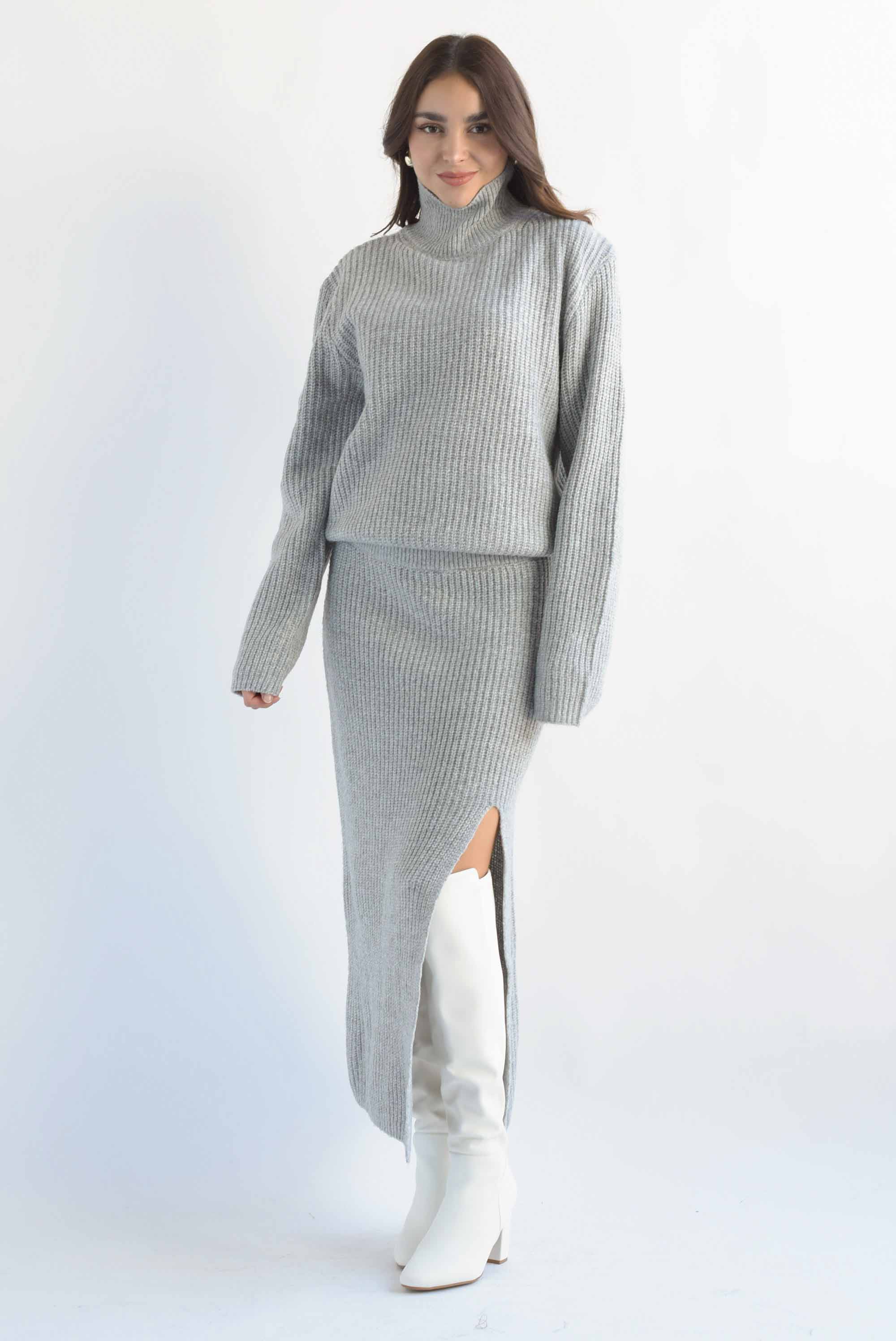 Set Falda recta y Sweater punto Gris