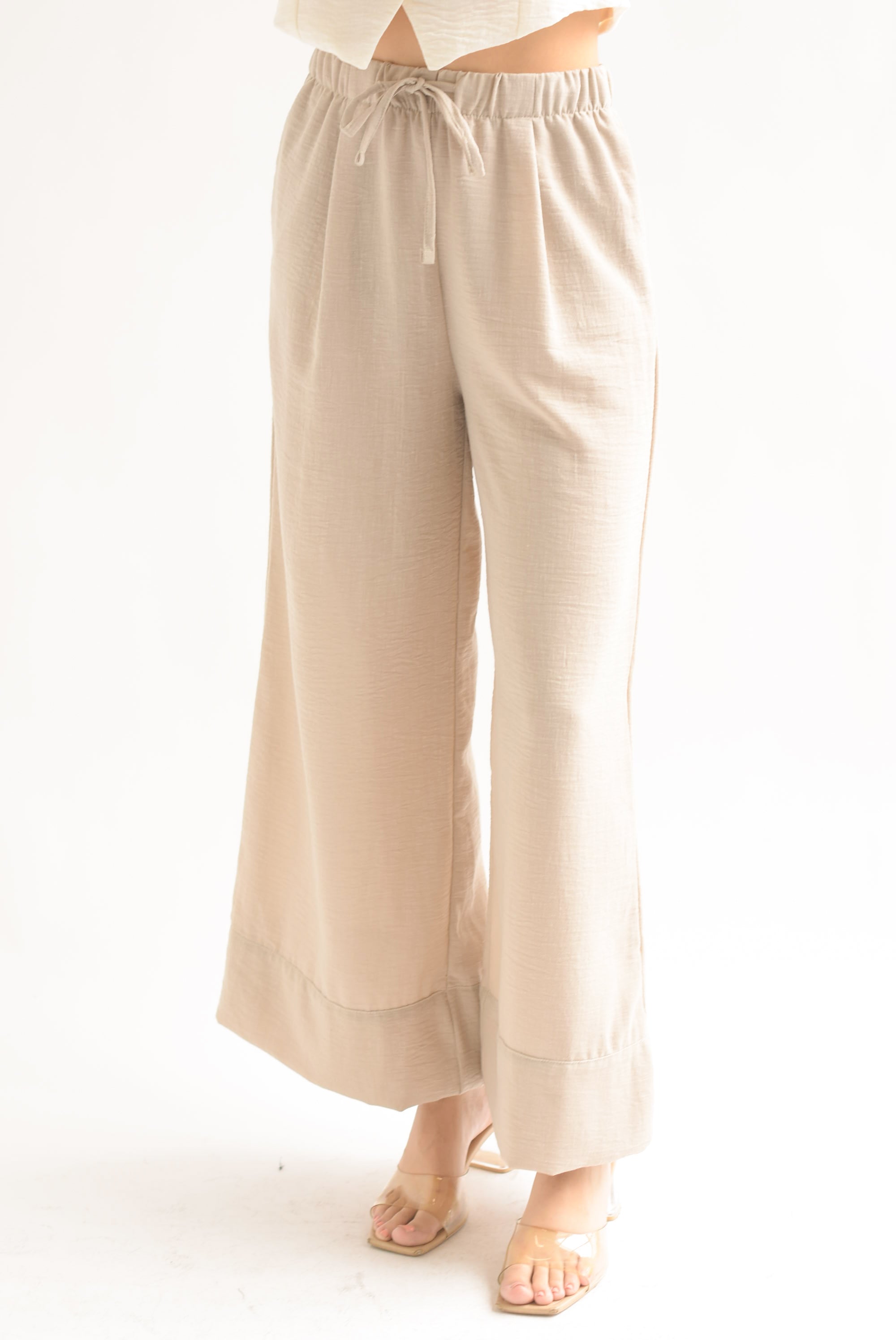 Pantalón wide simulación lino Crudo