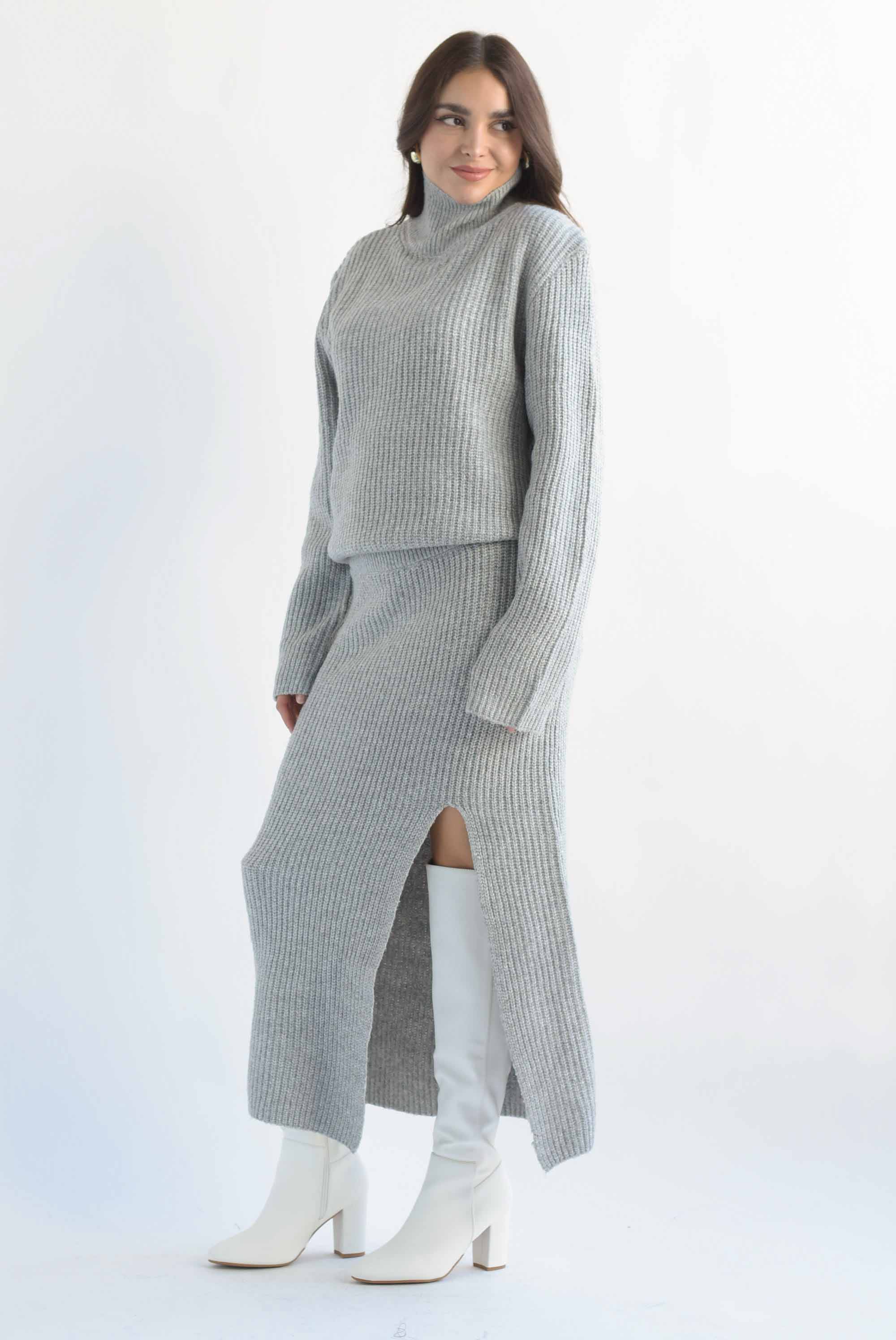 Set Falda recta y Sweater punto Gris