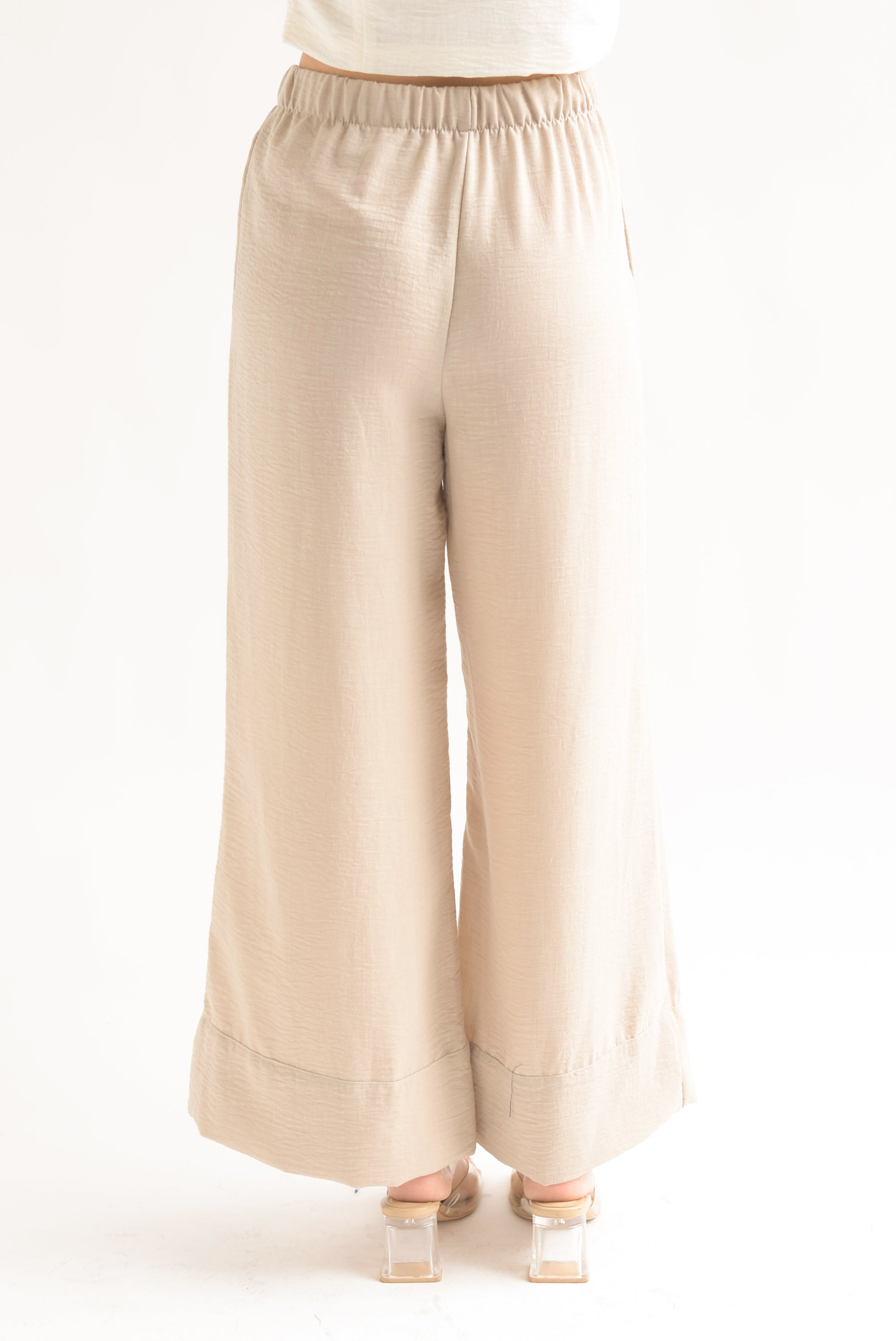 Pantalón wide simulación lino Crudo