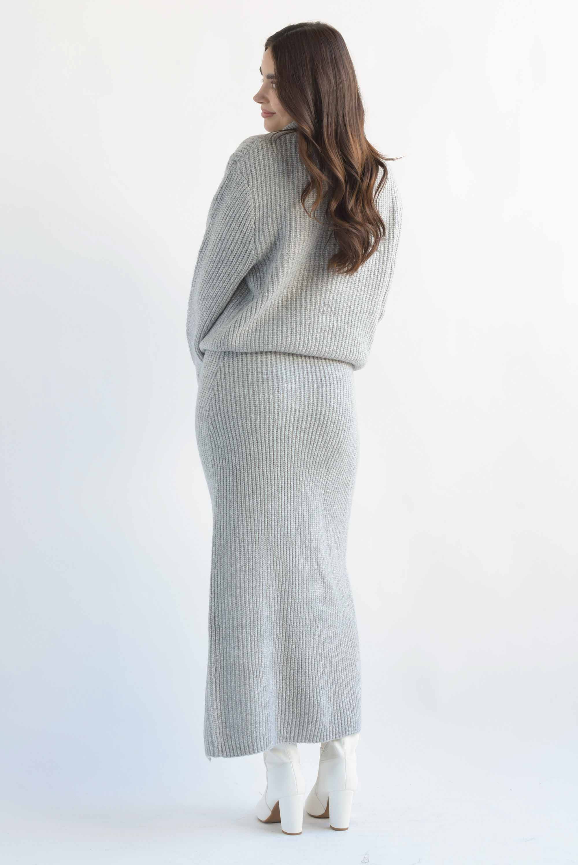Set Falda recta y Sweater punto Gris