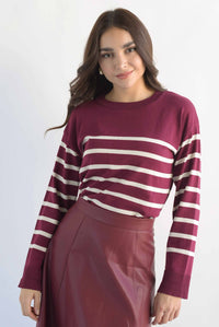 Fashion Styled Sweater ligero líneas Vino