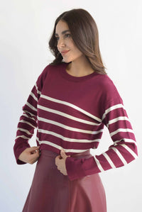 Fashion Styled Sweater ligero líneas Vino