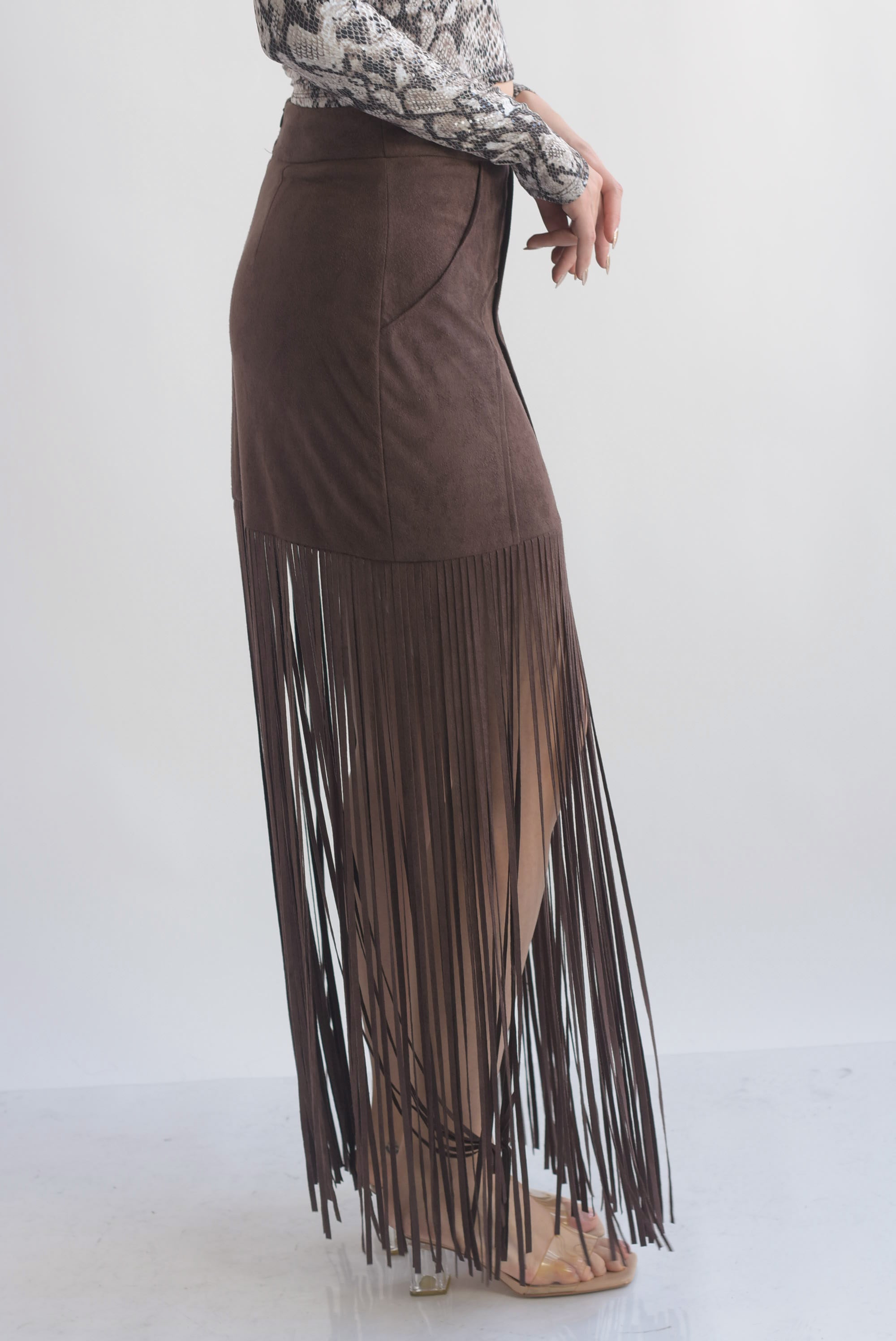 Falda suede flecos largos