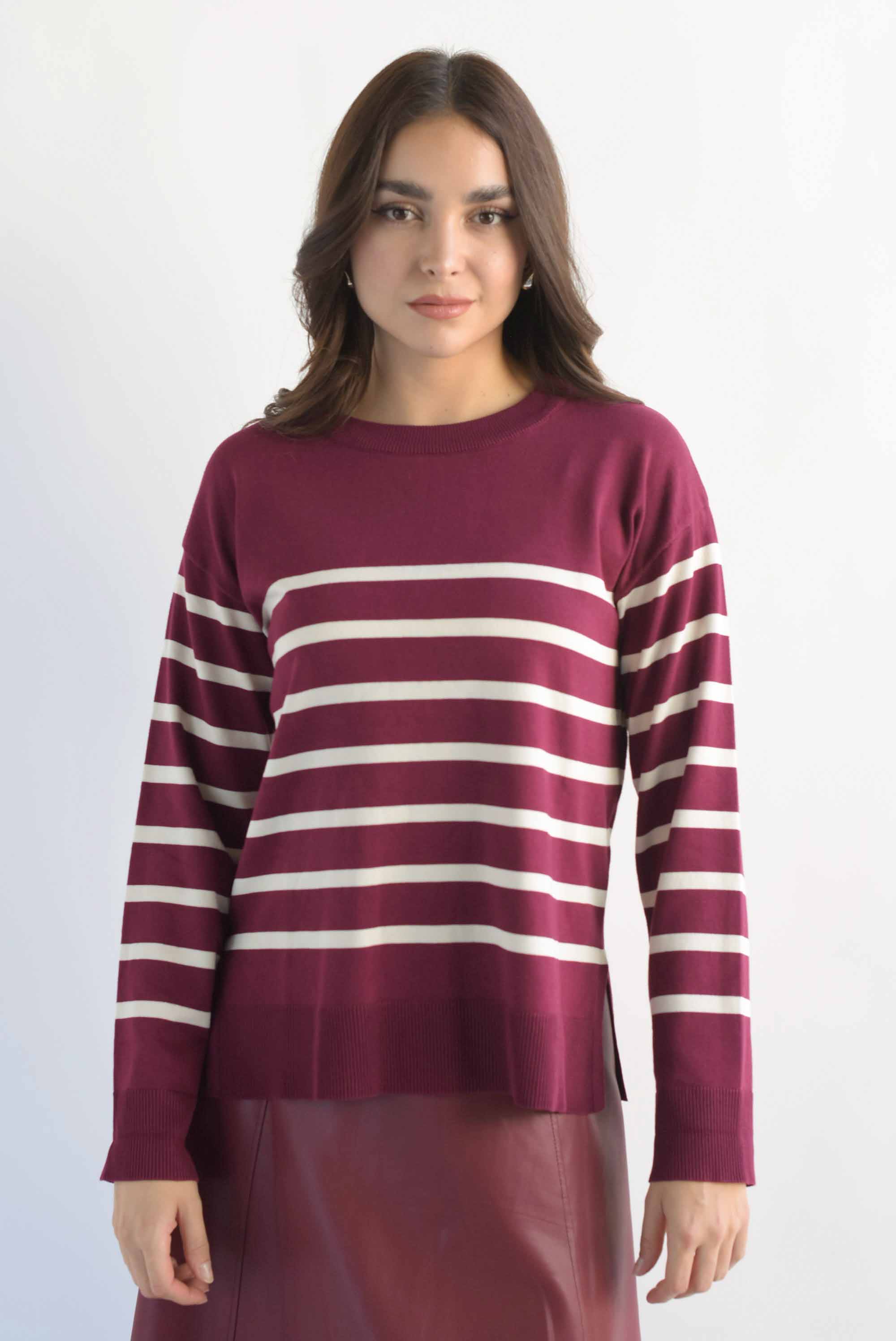 Sweater ligero líneas Vino
