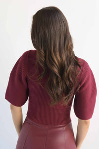 Fashion Styled Blusa punto manga globo Vino