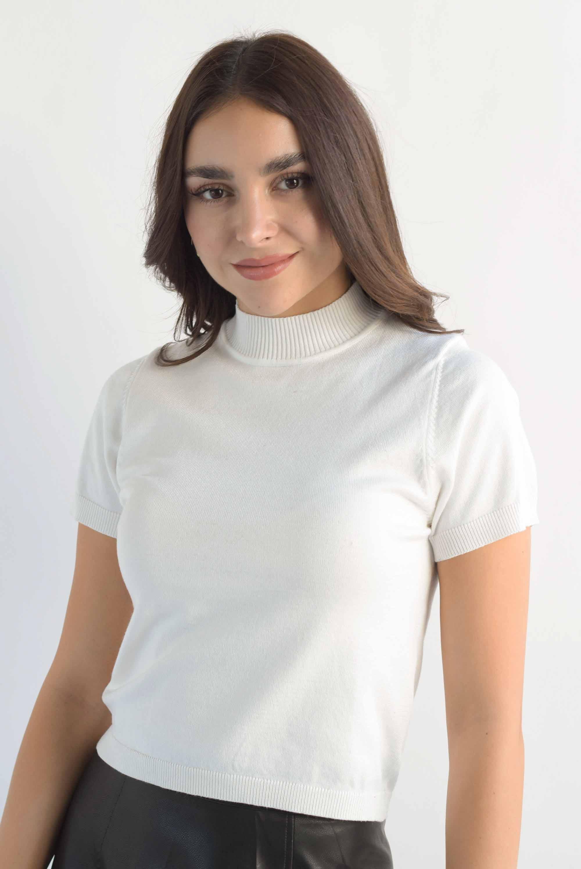 Blusa punto manga corta Blanco