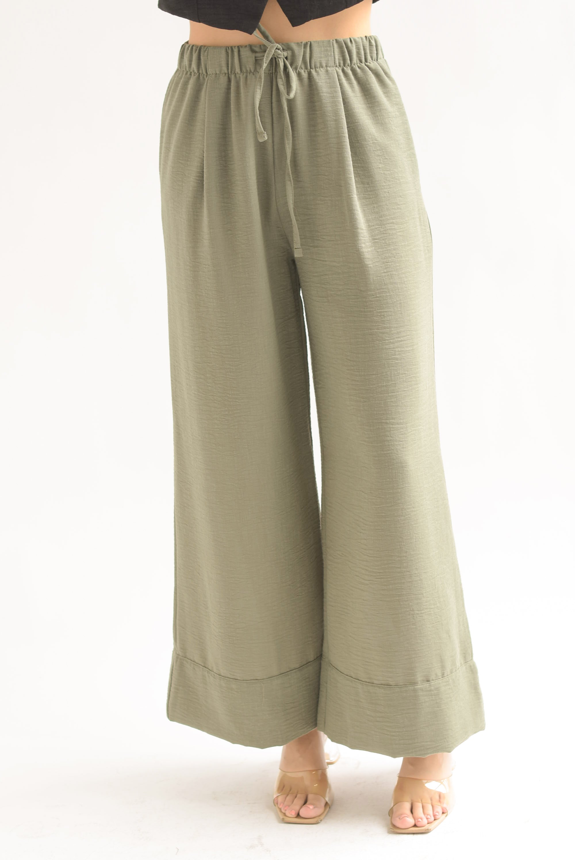 Pantalón wide simulación lino Olivo