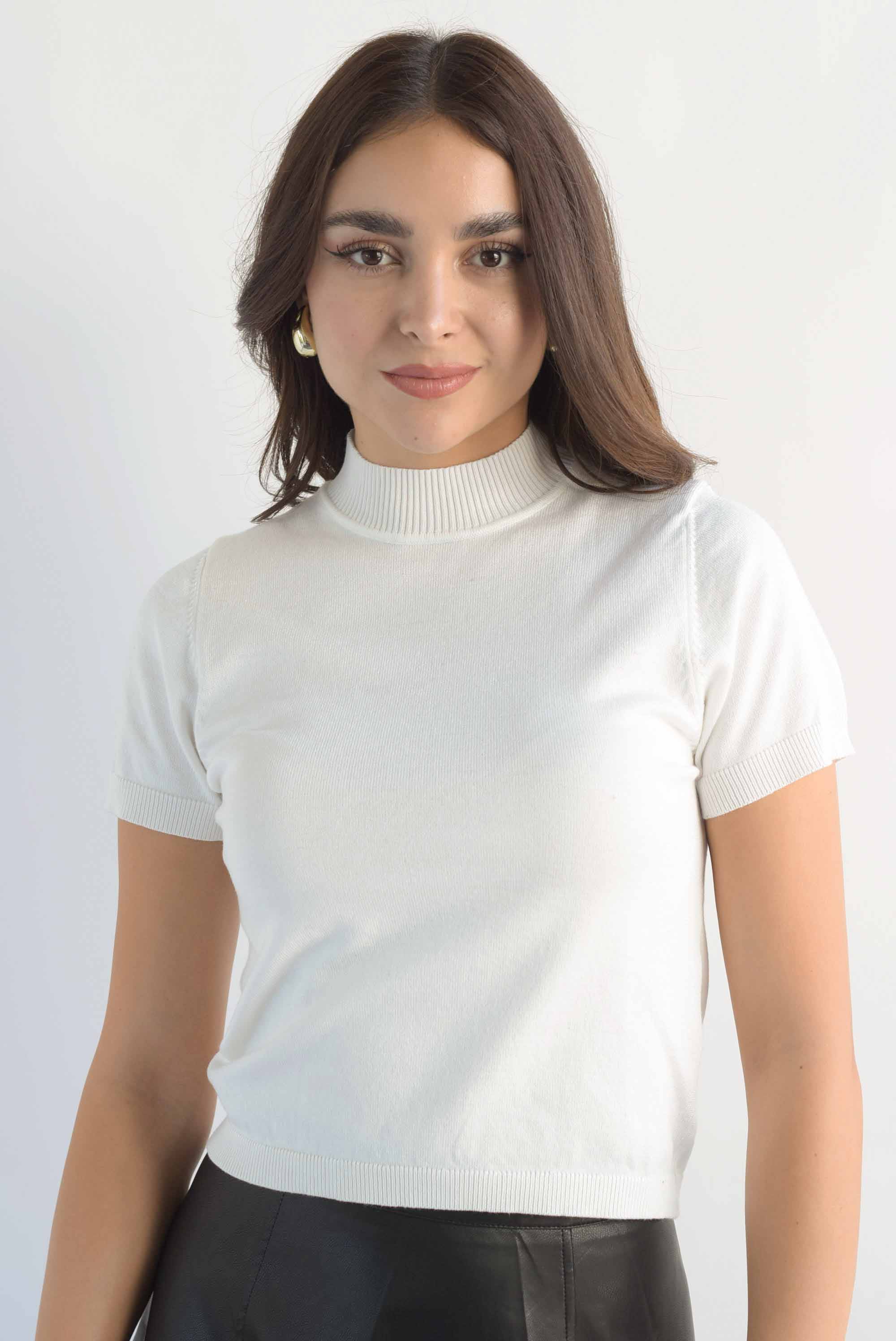 Blusa punto manga corta Blanco