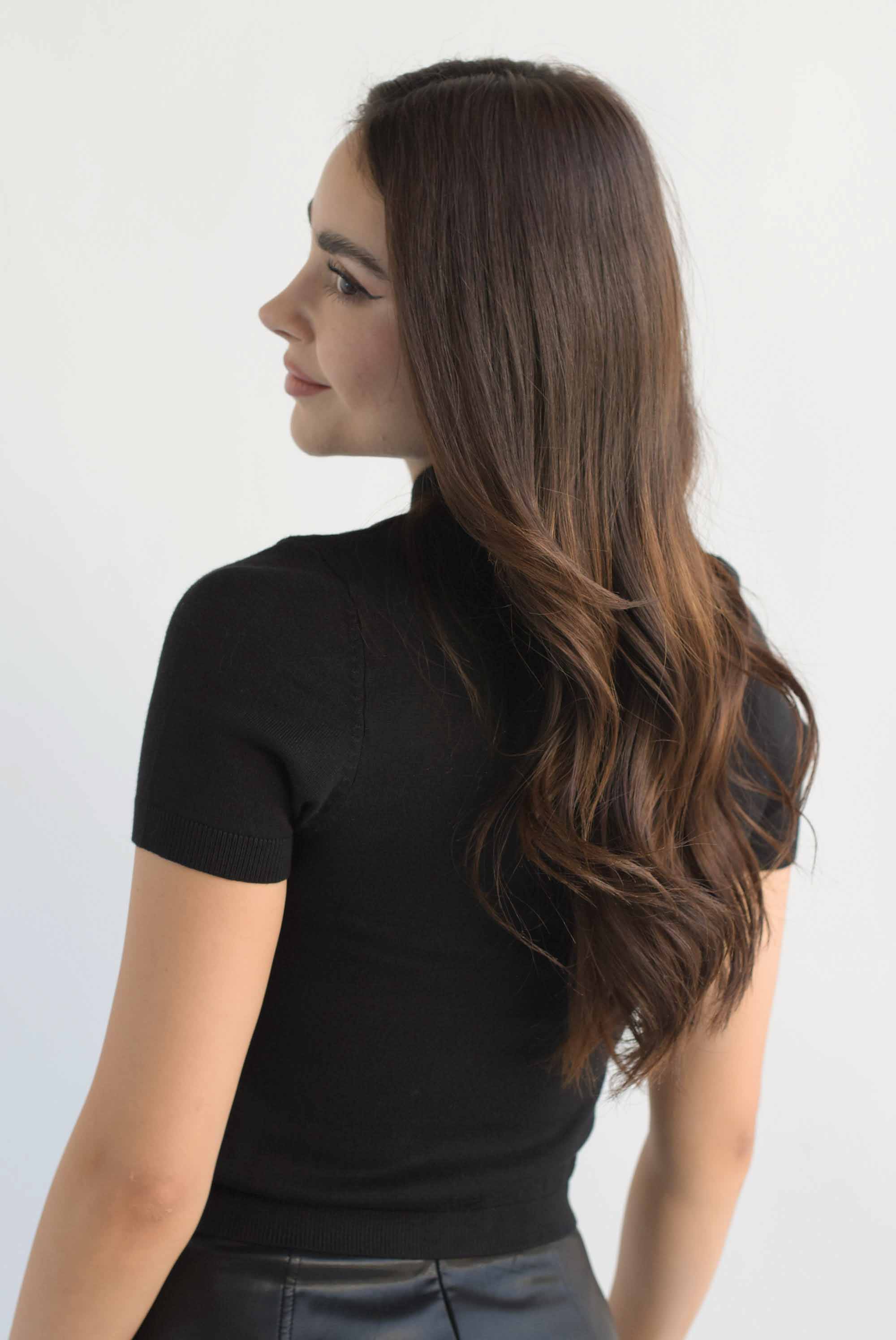 Blusa punto manga corta Negro