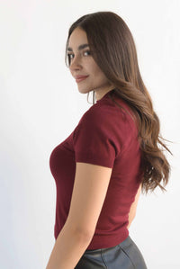 Fashion Styled Blusa punto manga corta Vino