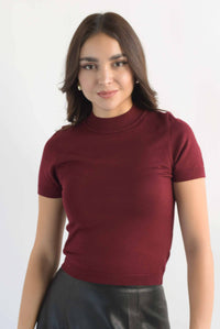 Fashion Styled Blusa punto manga corta Vino