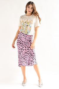 Fashion Styled Falda midi satín leopardo Rosa