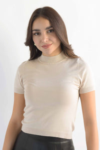 Fashion Styled Blusa punto manga corta Beige