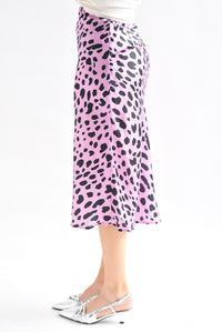 Fashion Styled Falda midi satín leopardo Rosa