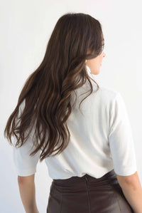 Fashion Styled Blusa punto cuello alto manga corta Blanco