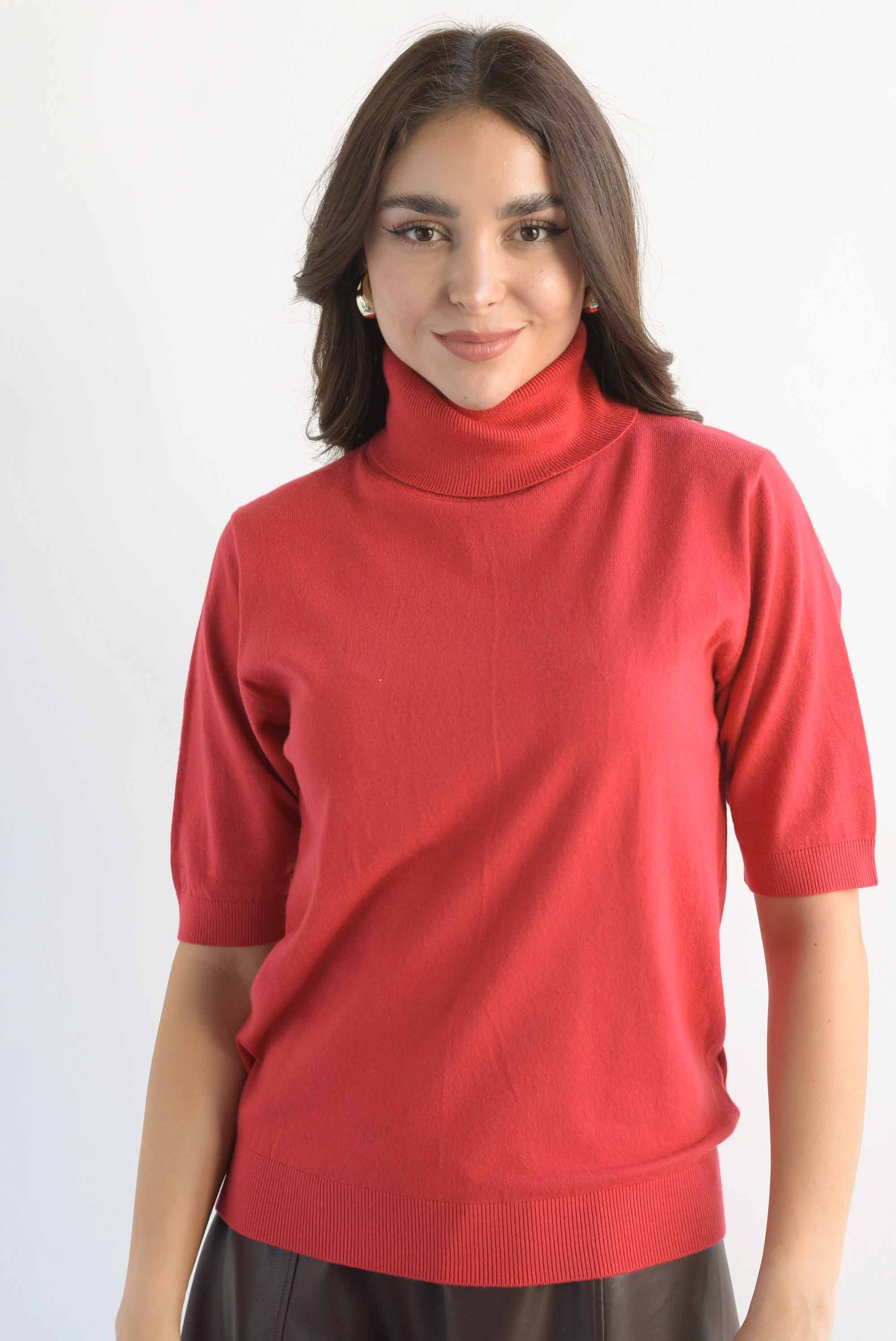 Blusa punto cuello alto manga corta Rojo