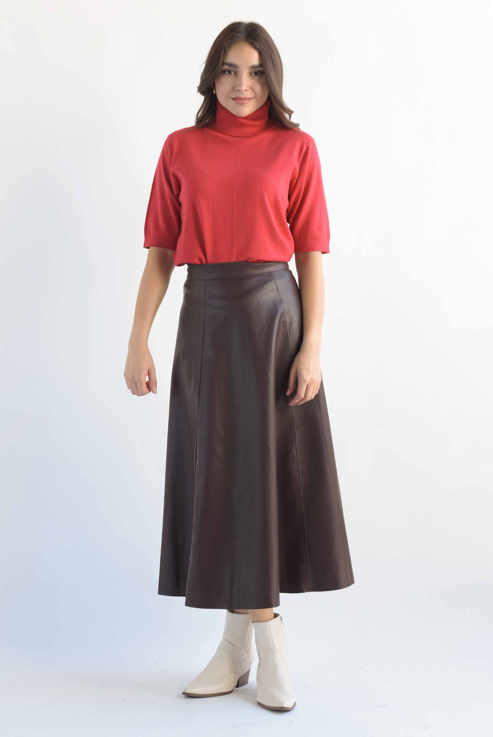 Blusa punto cuello alto manga corta Rojo