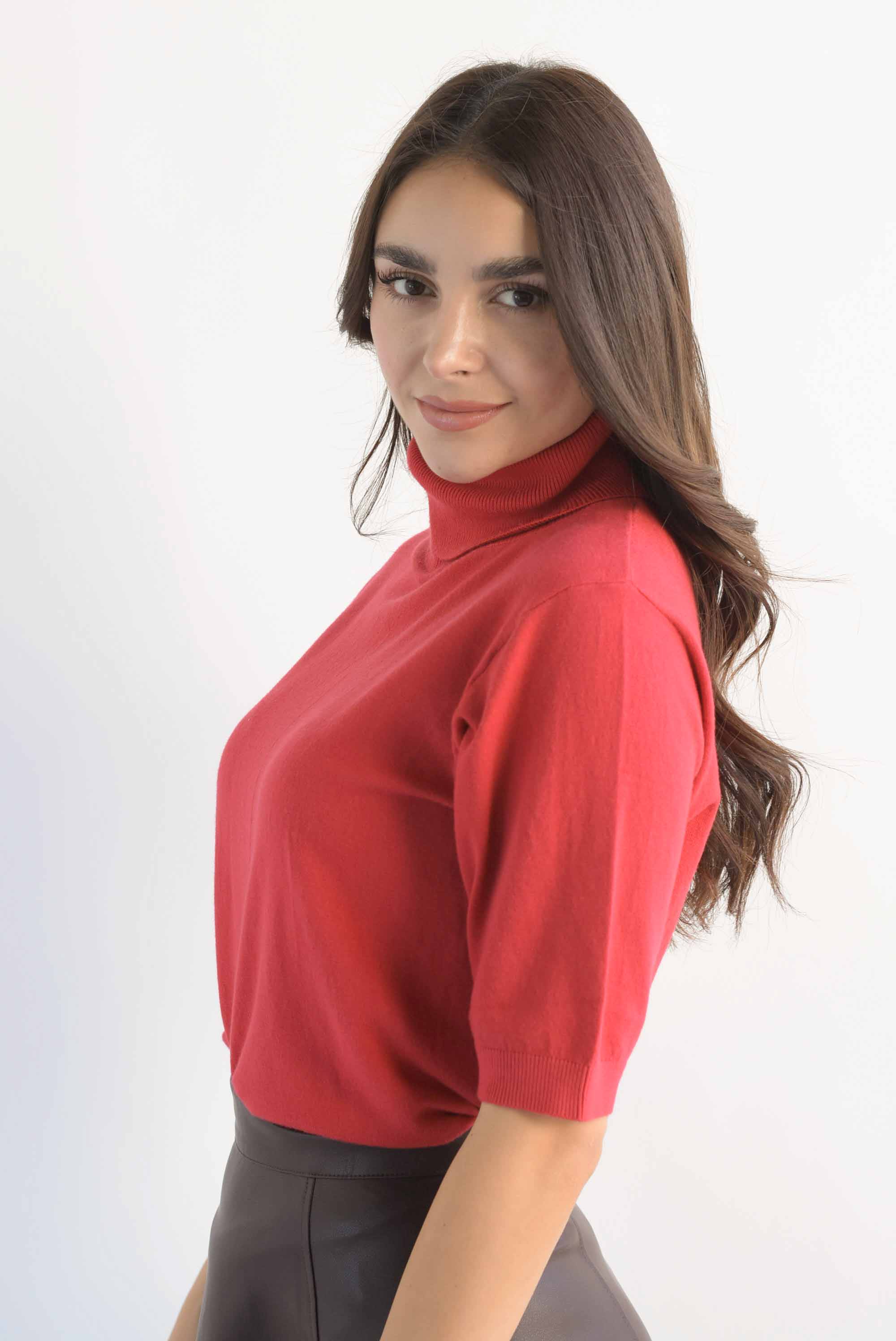Blusa punto cuello alto manga corta Rojo