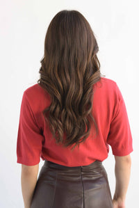 Fashion Styled Blusa punto cuello alto manga corta Rojo