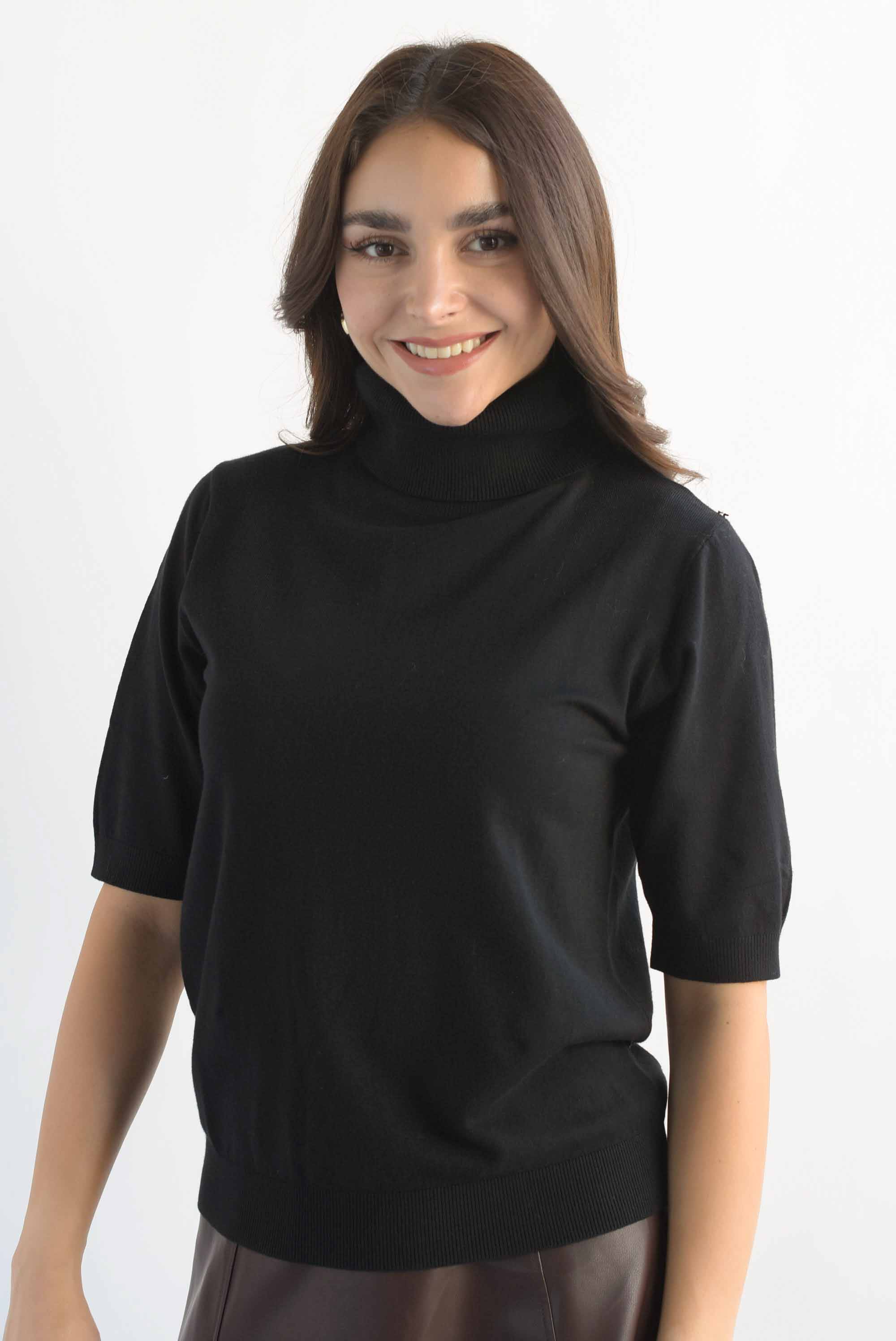 Blusa punto cuello alto manga corta Negro