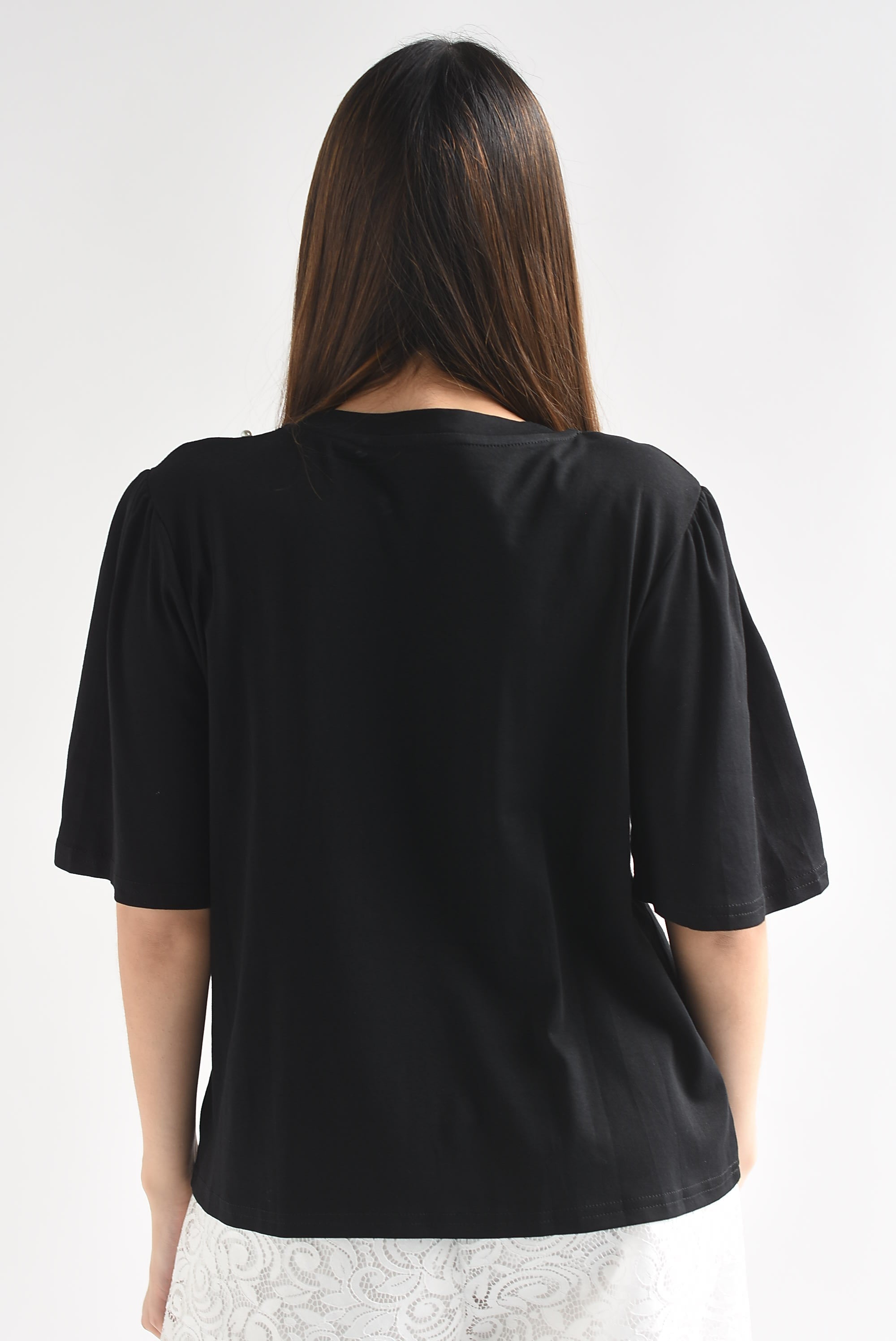 T-Shirt top encaje perlas y moño