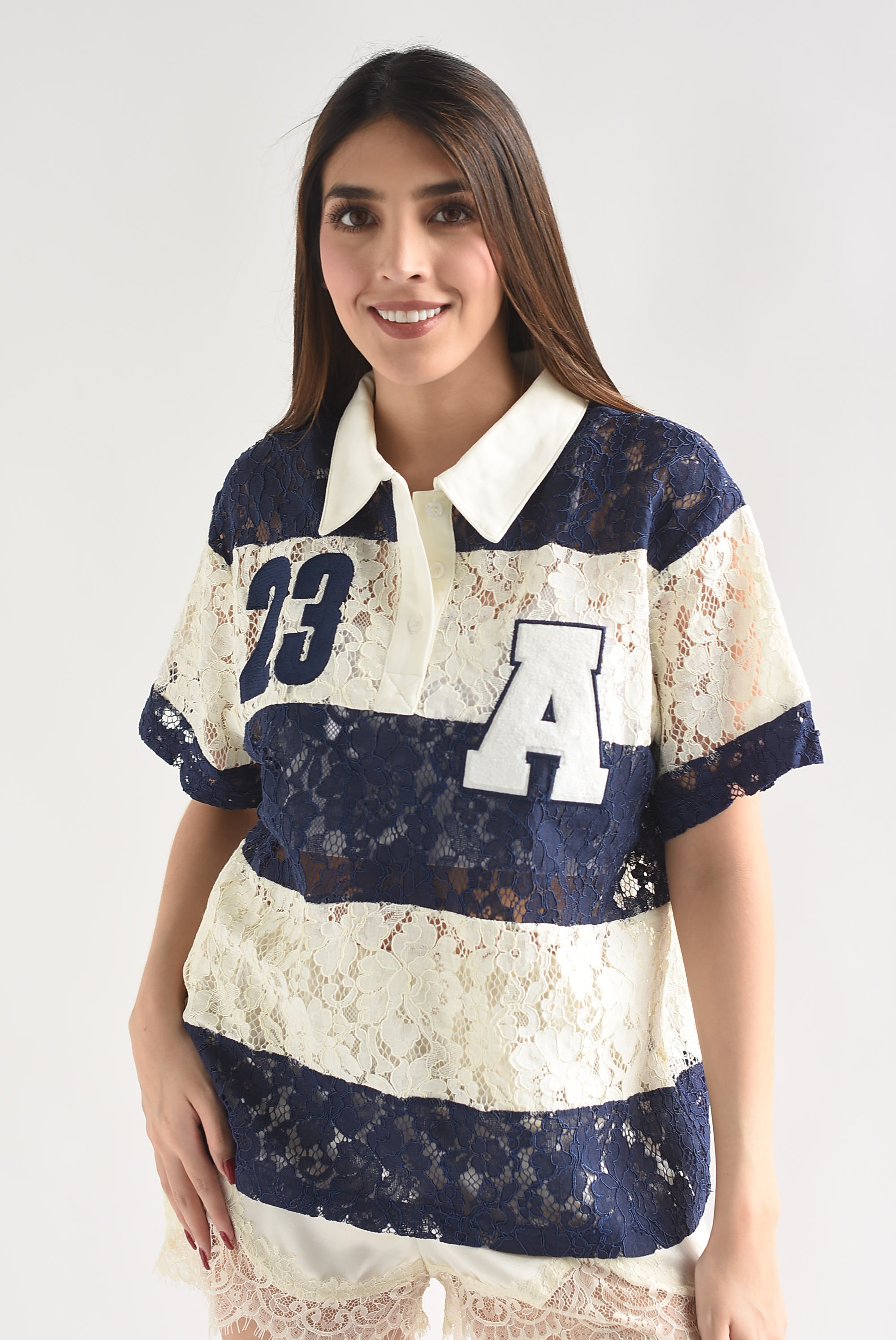 Blusa polo franjas #23 encaje