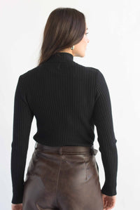 Fashion Styled Sweater canalé cuello alto Negro