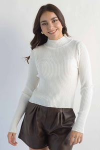 Fashion Styled Sweater canalé cuello alto Blanco