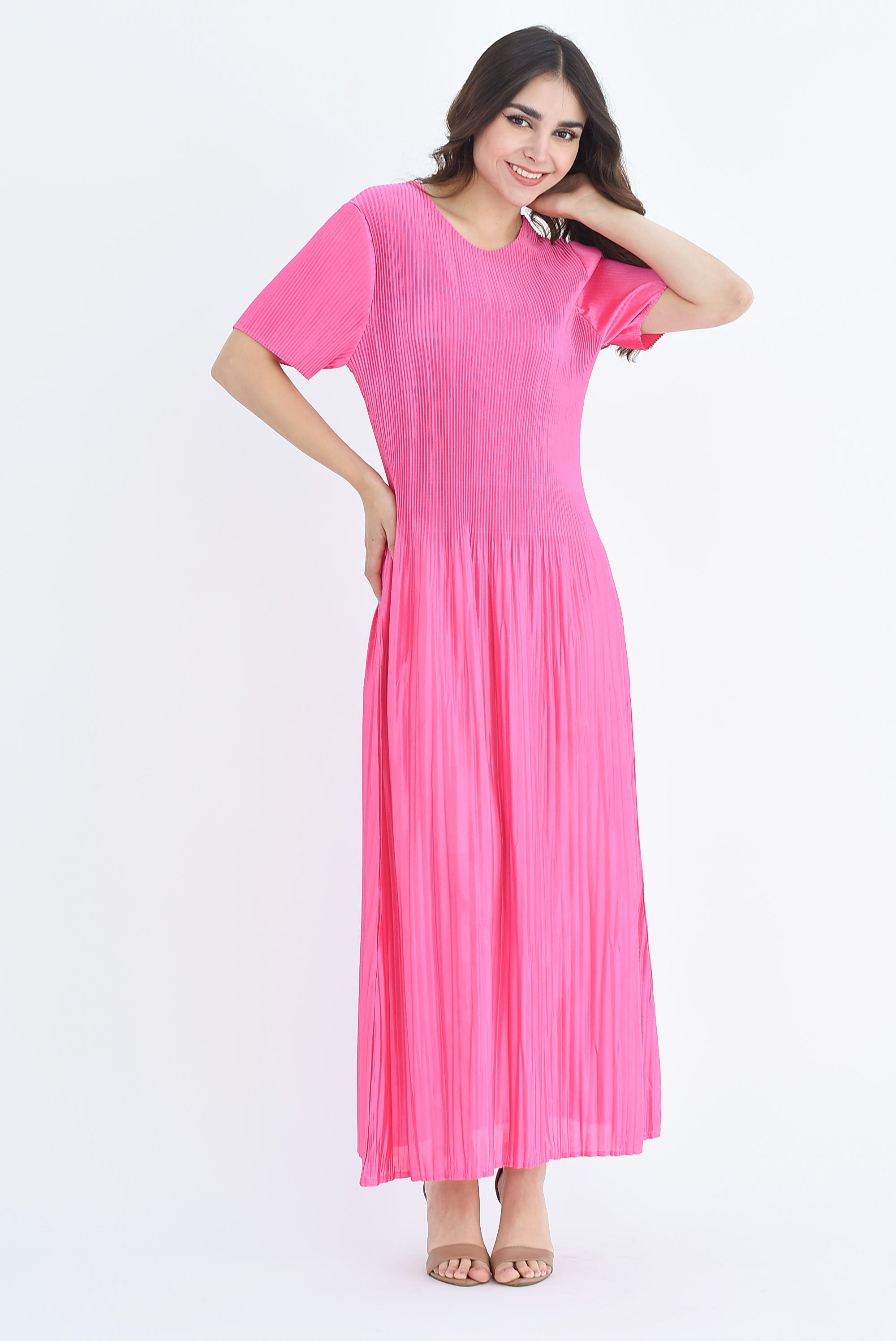 Vestido plisado manga corta Fiusha