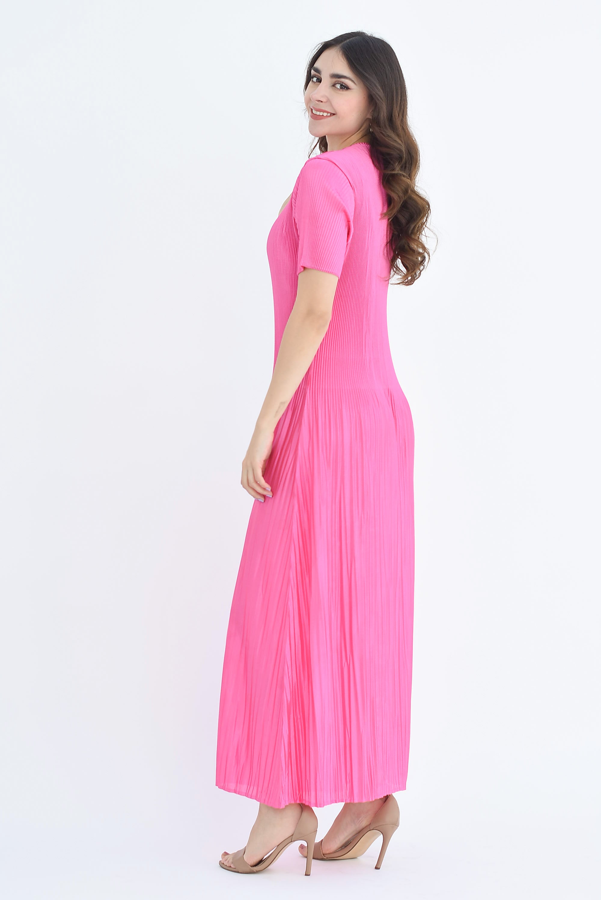 Vestido plisado manga corta Fiusha