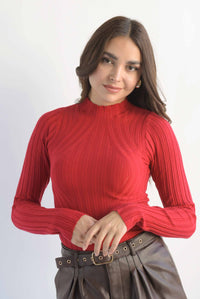 Fashion Styled Blusa punto cuello perkins Rojo